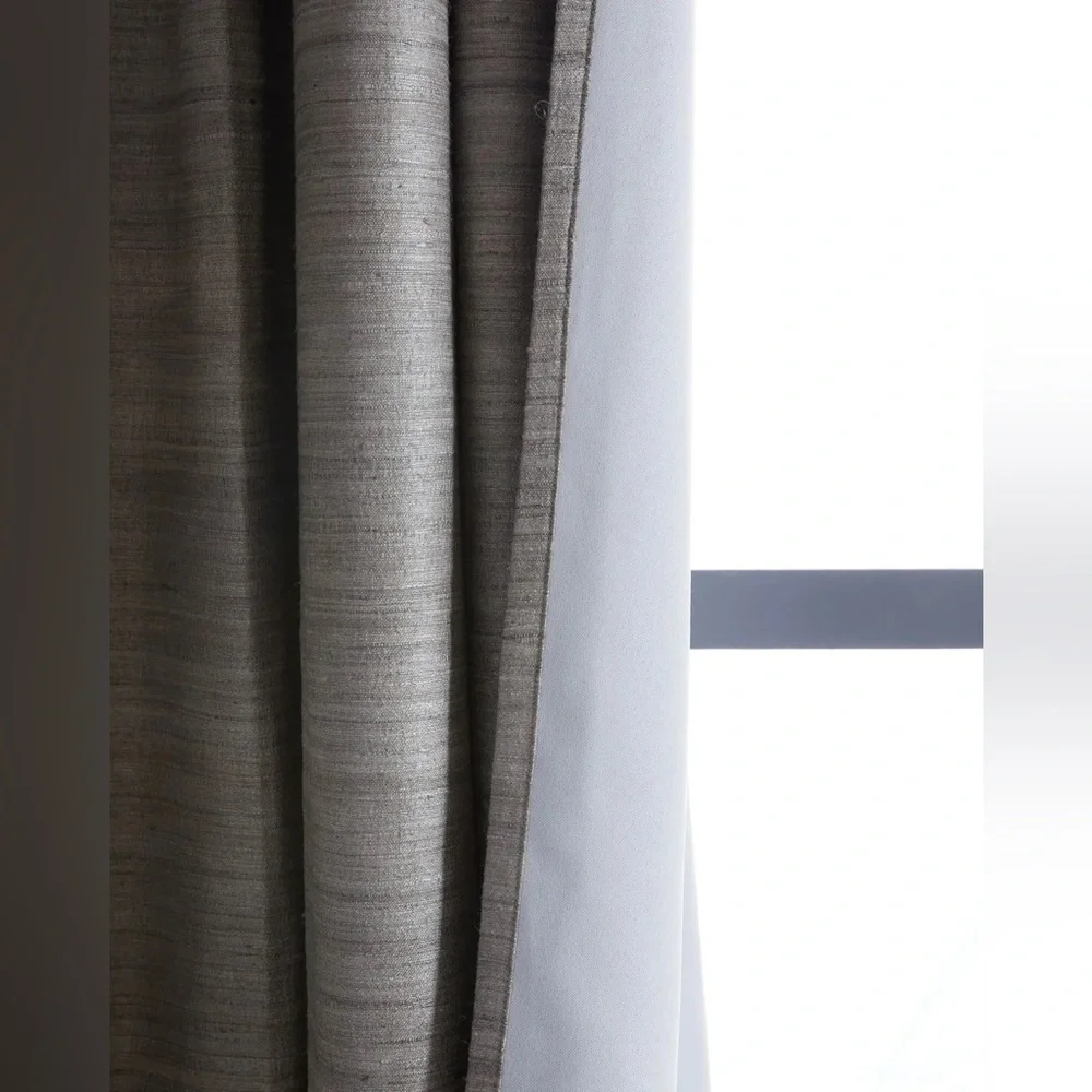 NWOT Quince Raw Silk Room Darkening Curtain in Grey 84”L x 48”W